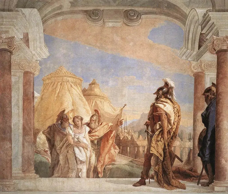 Eurybates and Talthybios lead Briseis to Agamemnon