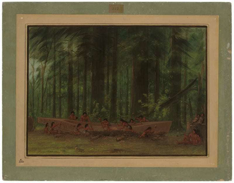 Excavation of a Canoe - Nayas Indians - George Catlin