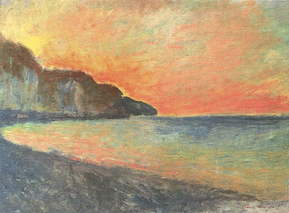Reproduction du tableau « Falaise à Pourville, soleil couchant - Claude Monet » par Alpha Reproduction en peinture à l’huile
