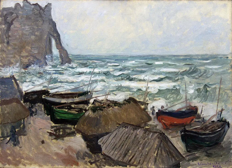 Cliffs and Boats at Étretat - Claude Monet
