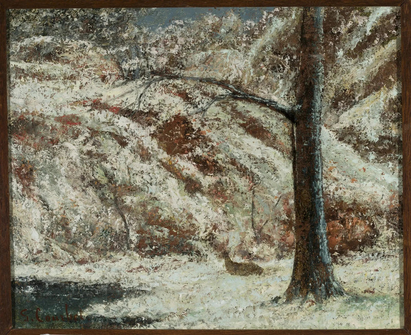 Fawn in the snow in the woods - Gustave Courbet