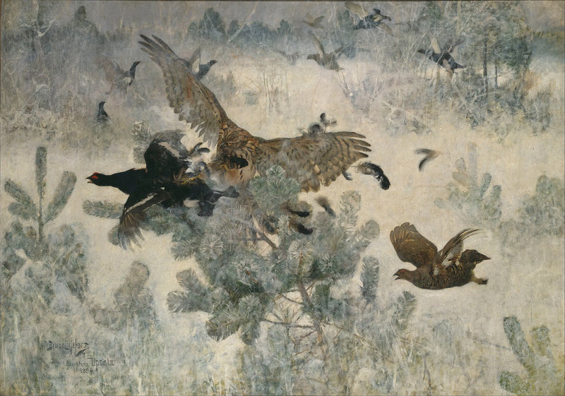 Falconry and Black Game - Bruno Liljefors