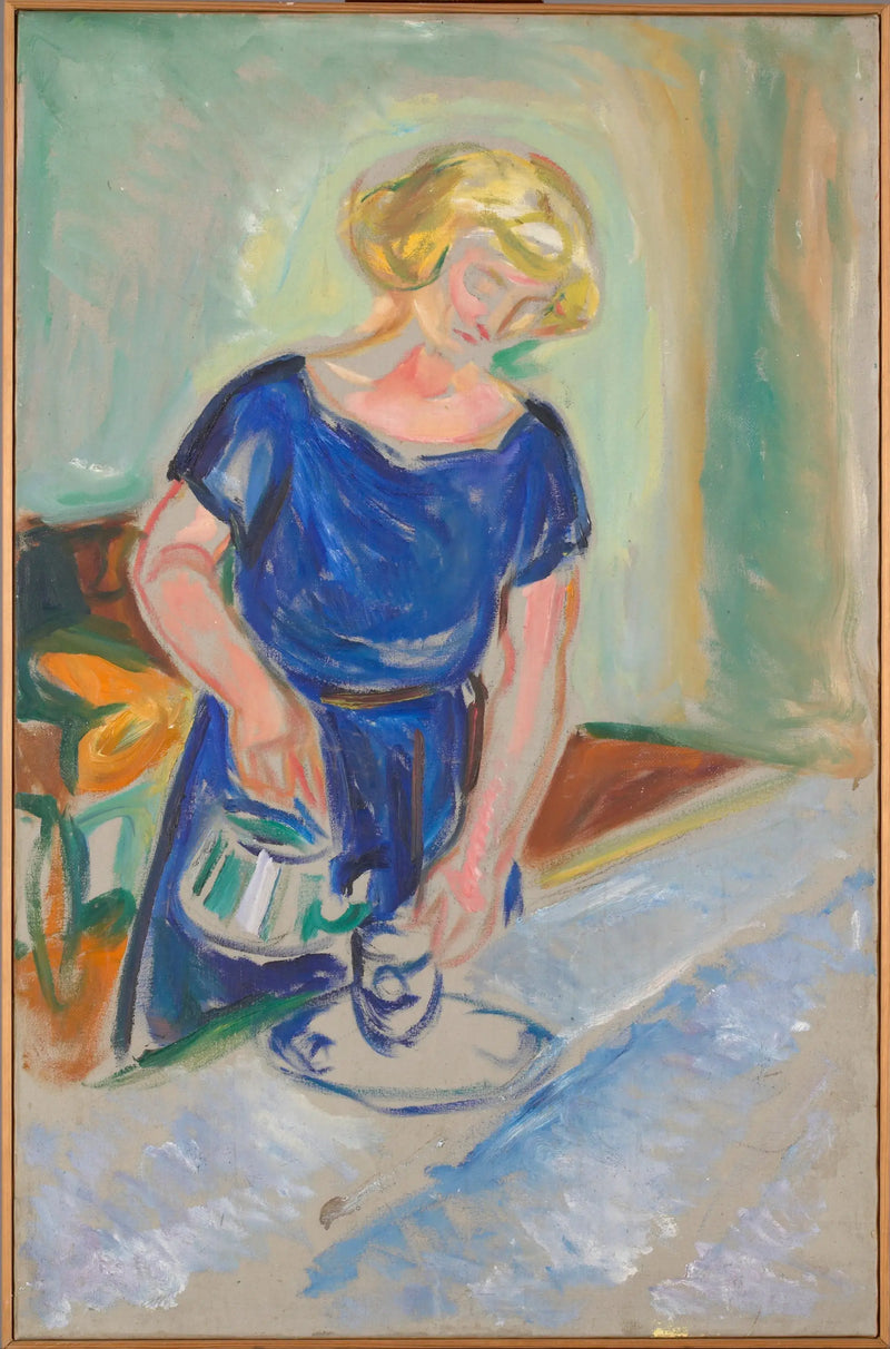 Woman in a Blue Dress Serving Coffee - Edvard Munch