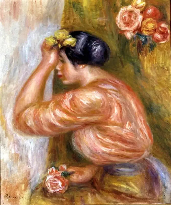 Woman with a Rose in Front of the Mirror - Pierre-Auguste Renoir