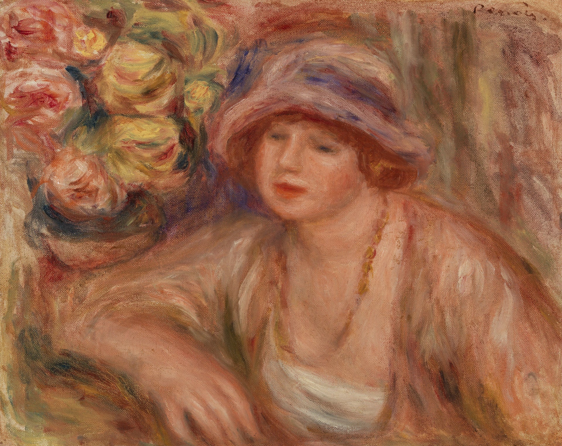 Femme accoudée de Renoir, 1918, Barnes Foundation BF159 – reproduction peinture à l’huile sur toile