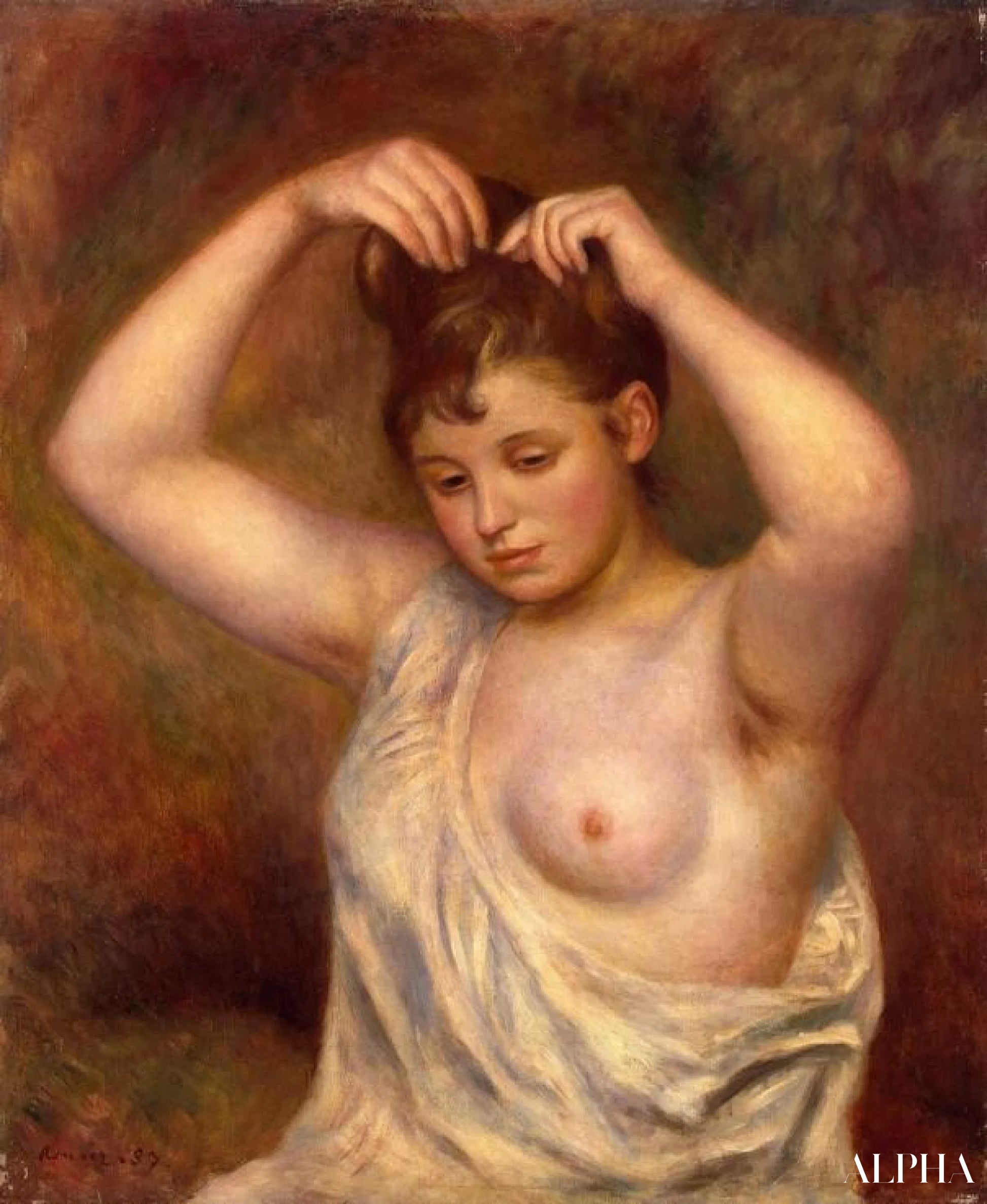 Woman Arranging Her Hair - Pierre-Auguste Renoir - High-End Reproductions of Paintings and Artwork