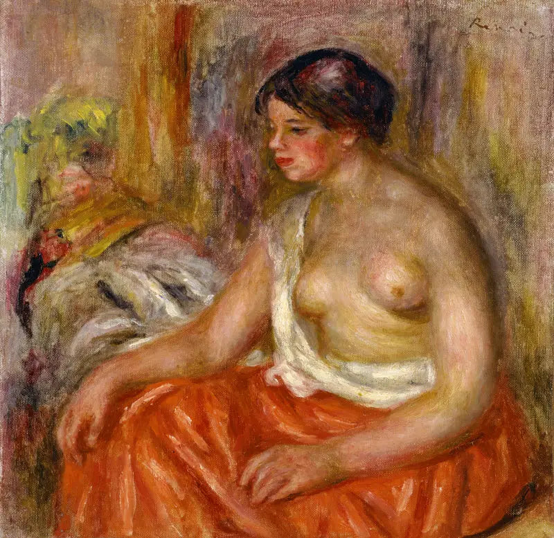 Woman Sitting with Bare Chest - Pierre-Auguste Renoir