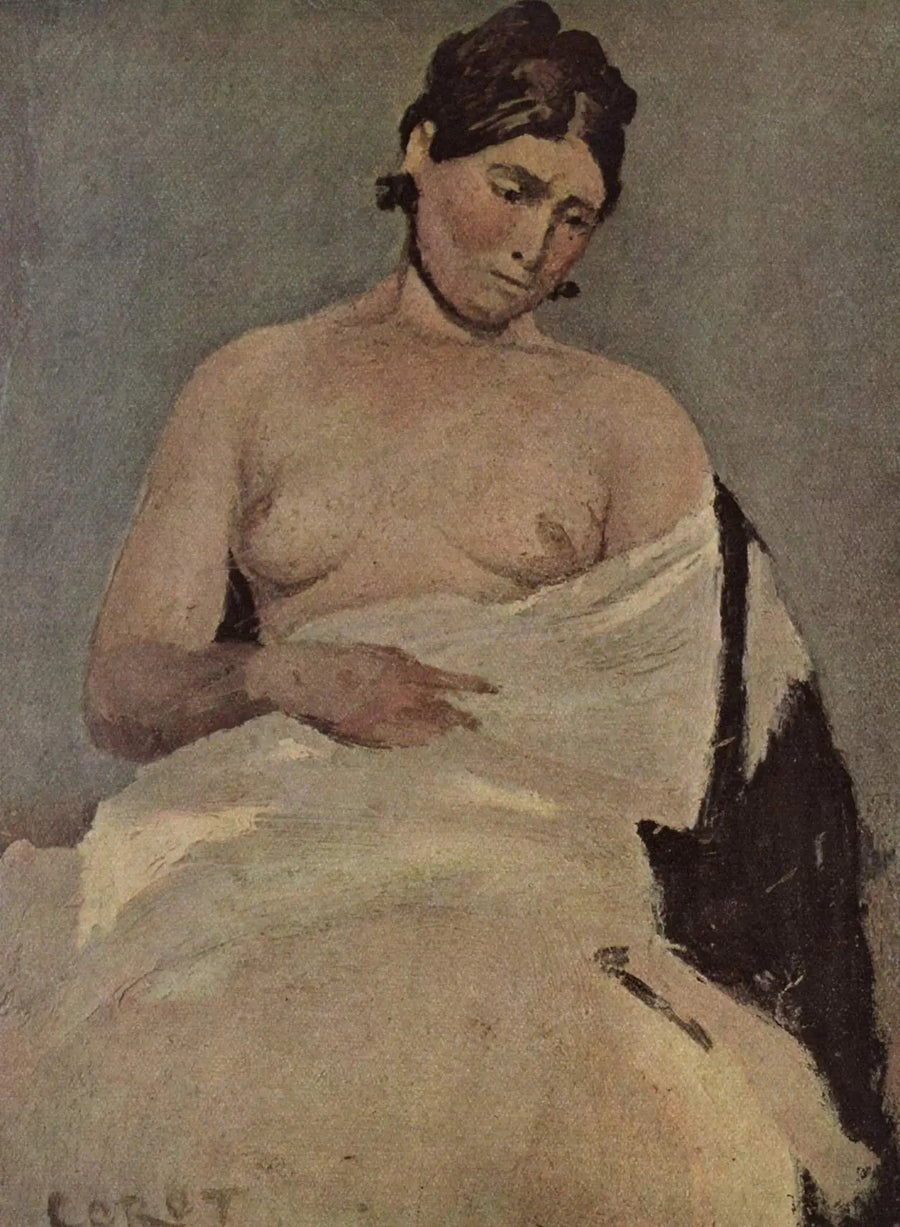 Woman Sitting with Bare Breasts - Jean-Baptiste Camille Corot