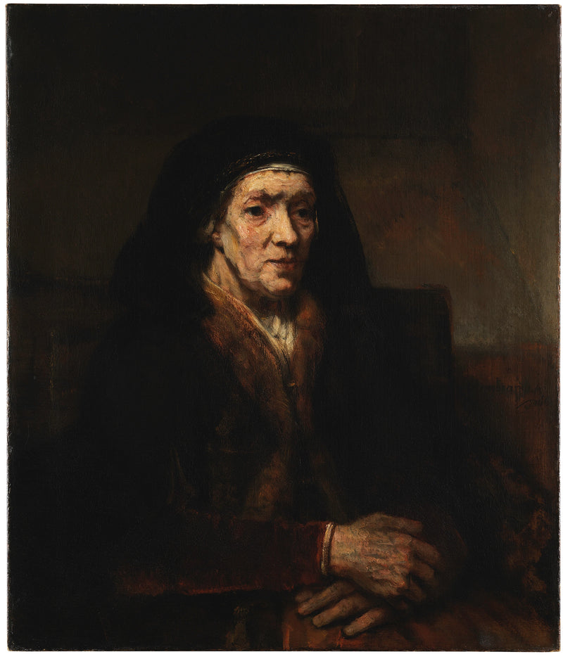 Portrait of an Old Woman Sitting with Her Hands Folded - Rembrandt