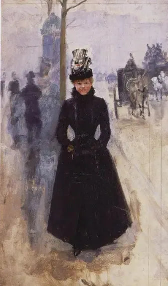 Woman with a muff on the Grands Boulevards - Jean Béraud