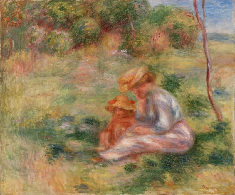 Woman with Child on the Grass - Pierre-Auguste Renoir