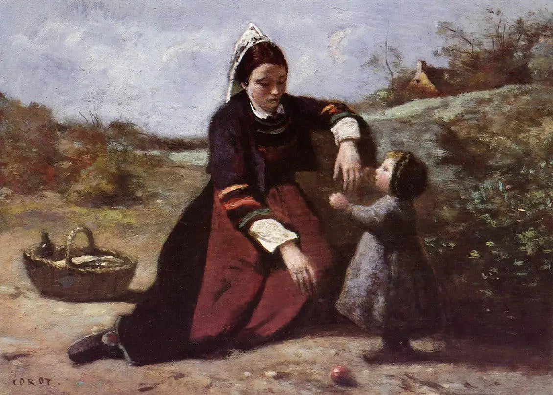 Femme bretonne et sa petite fille - Jean-Baptiste Camille Corot - Alpha Reproduction