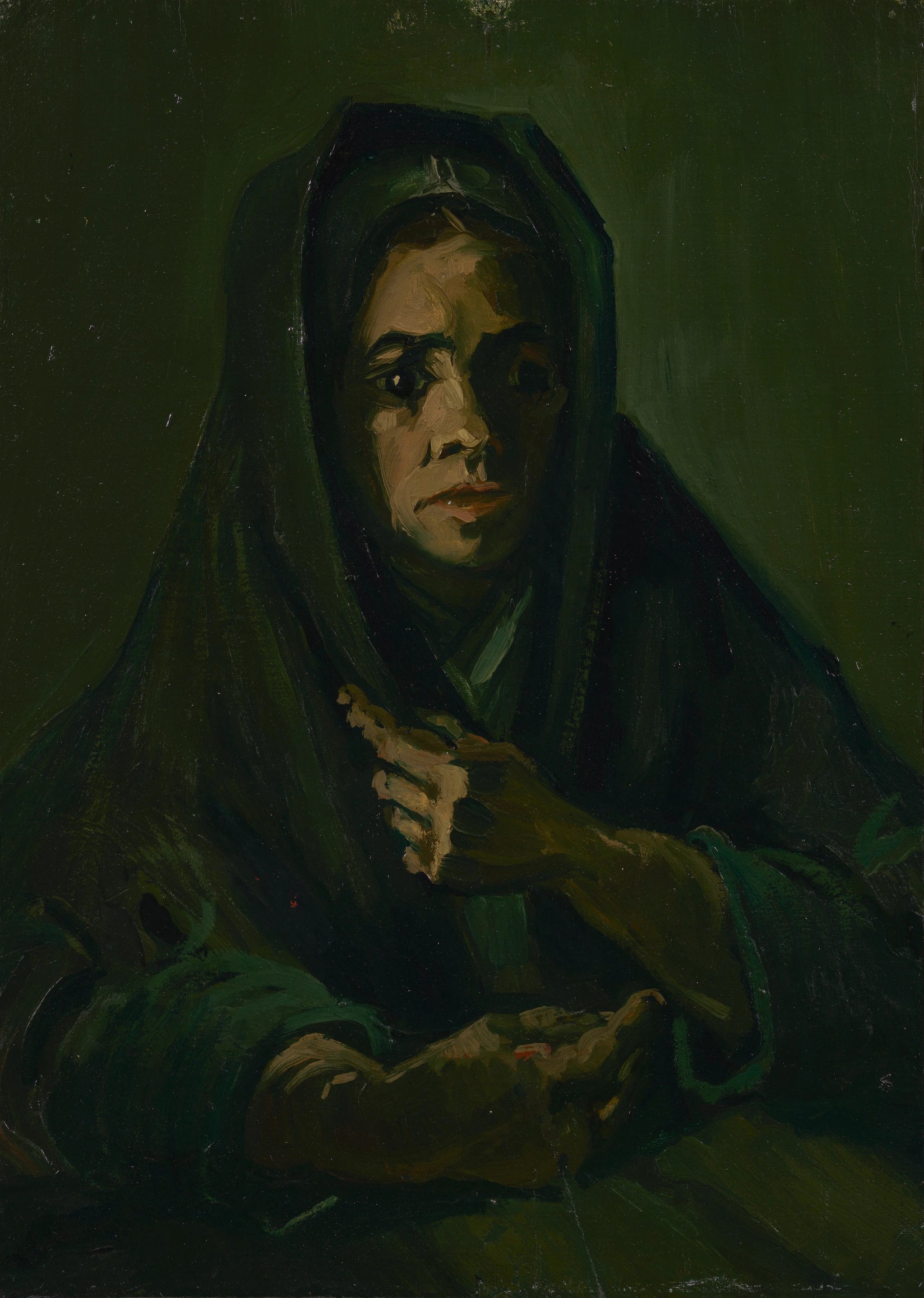 Femme au châle de deuil F161 — paysanne assise enveloppée d’un châle vert sombre peinte par Vincent van Gogh