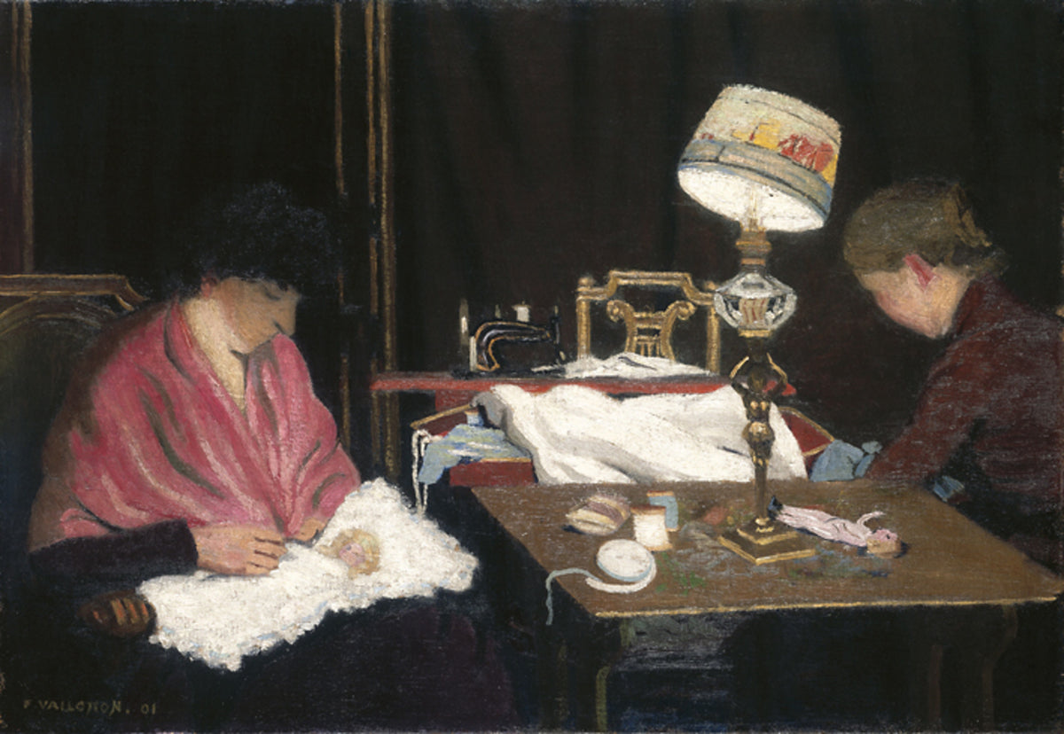 Woman, pink shawl, cousin at the lamp - Félix Vallotton
