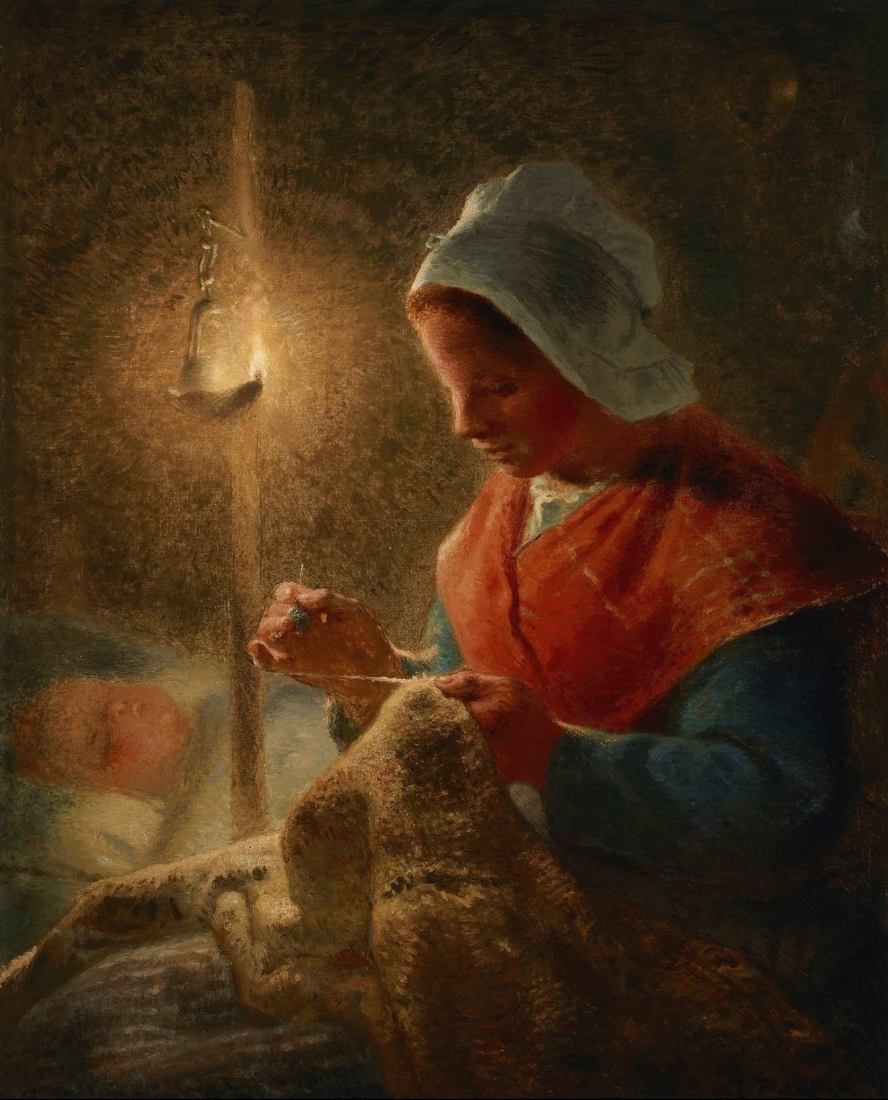 Woman sewing by lamplight - Jean-François Millet