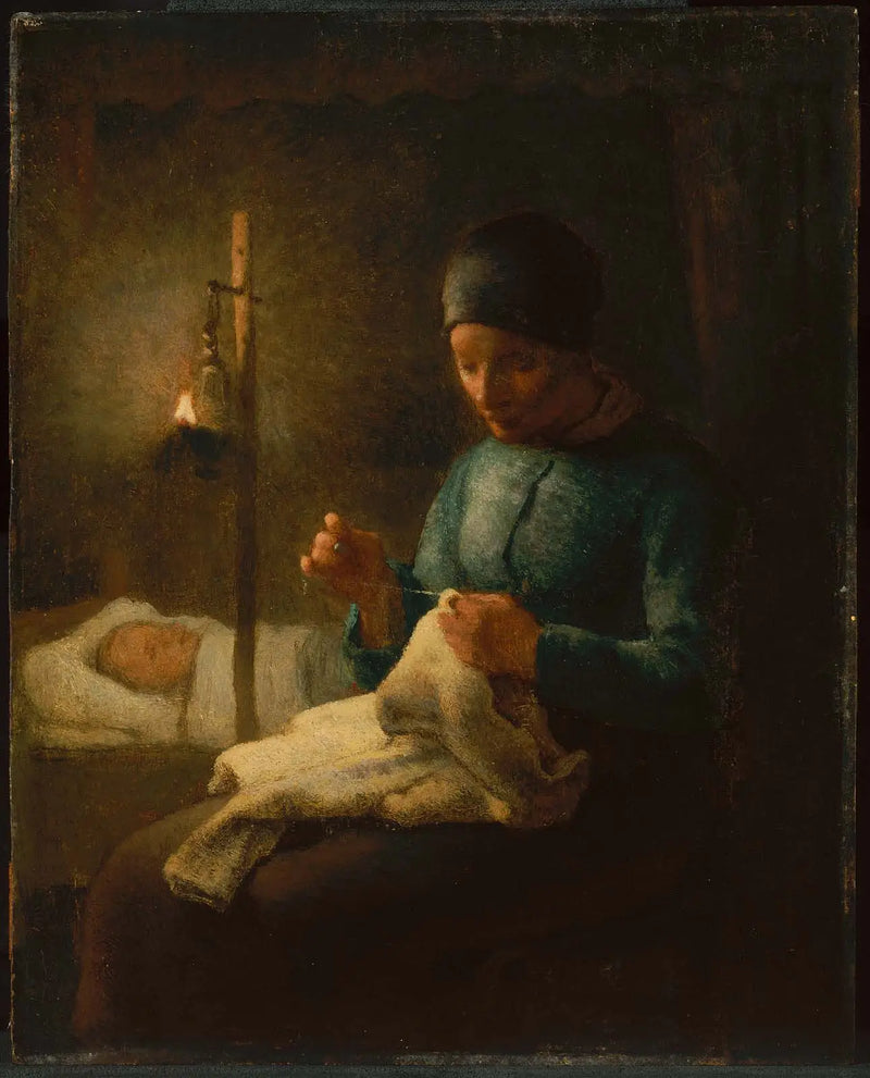 Woman sewing next to her sleeping child - Jean-François Millet