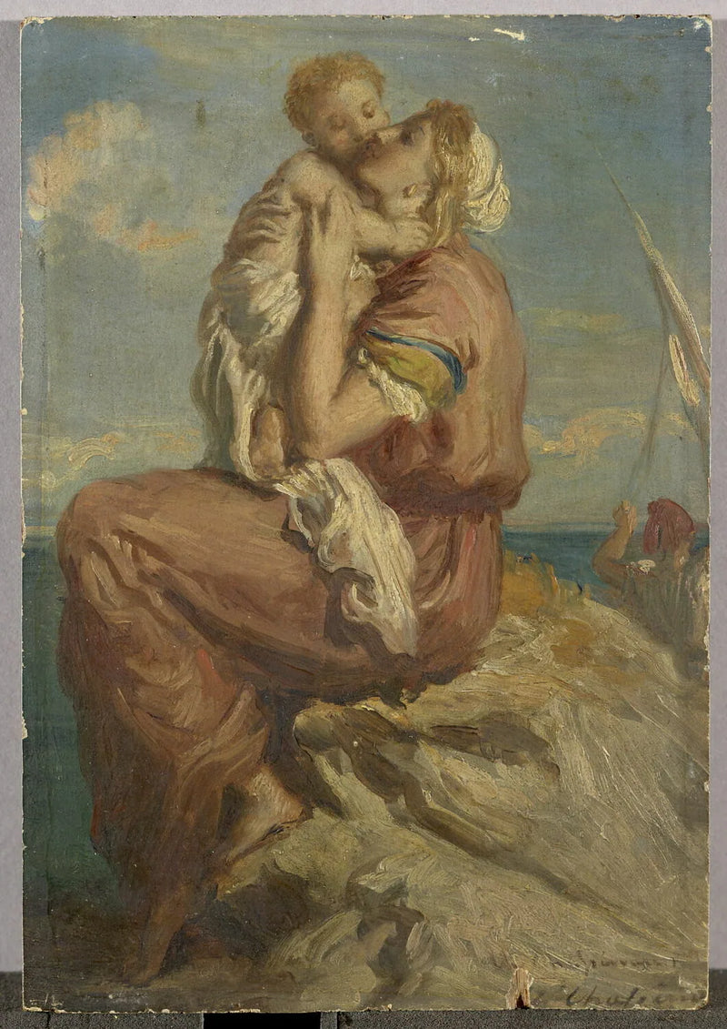 Fisherwoman of Mola di Gaete embracing her child - Théodore Chassériau
