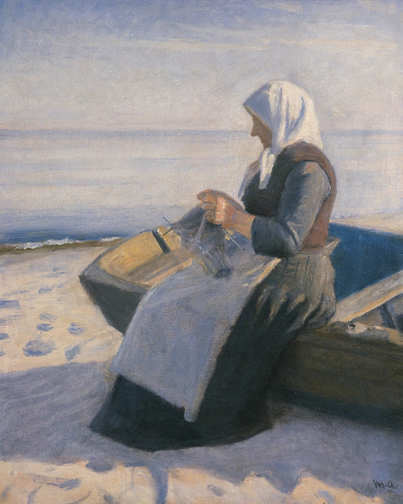 Fisherman's wife knitting on Skagen beach - Michael Peter Ancher