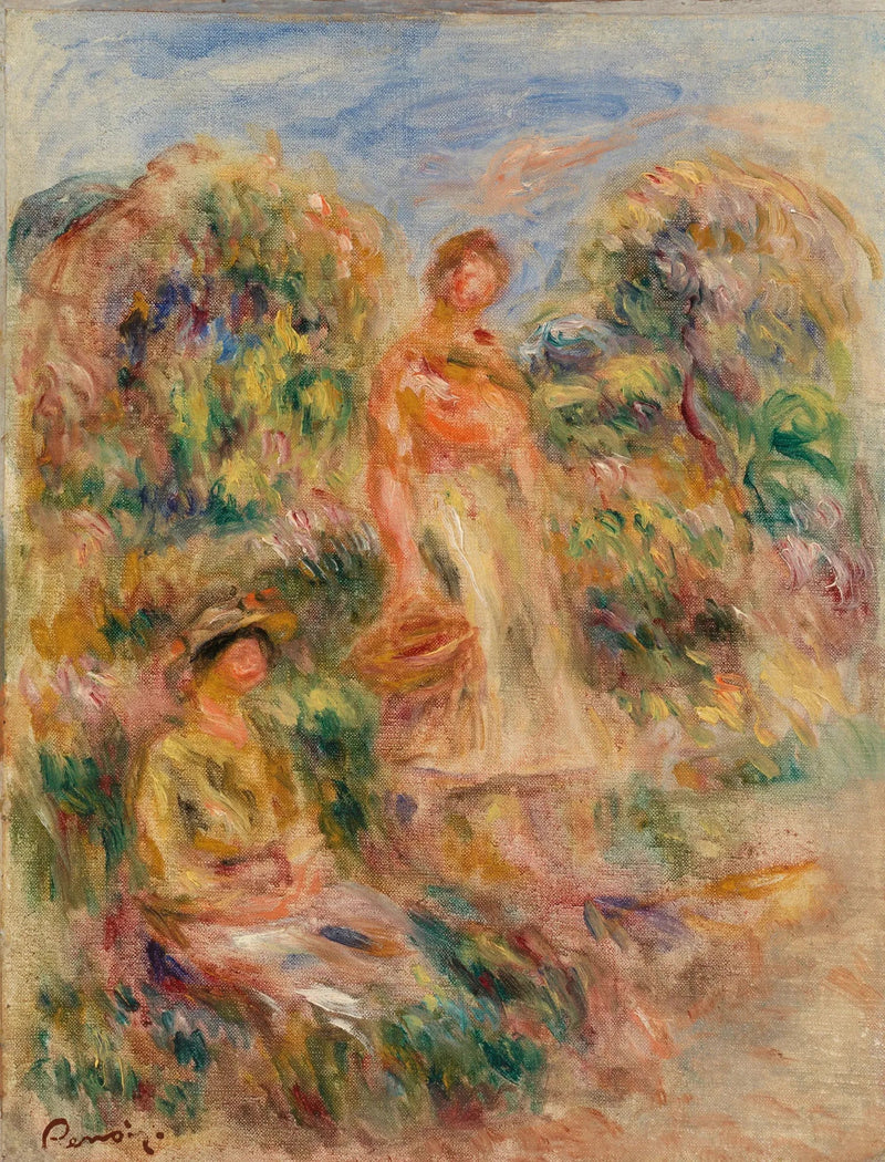 Woman Standing and Woman Sitting in a Landscape - Pierre-Auguste Renoir