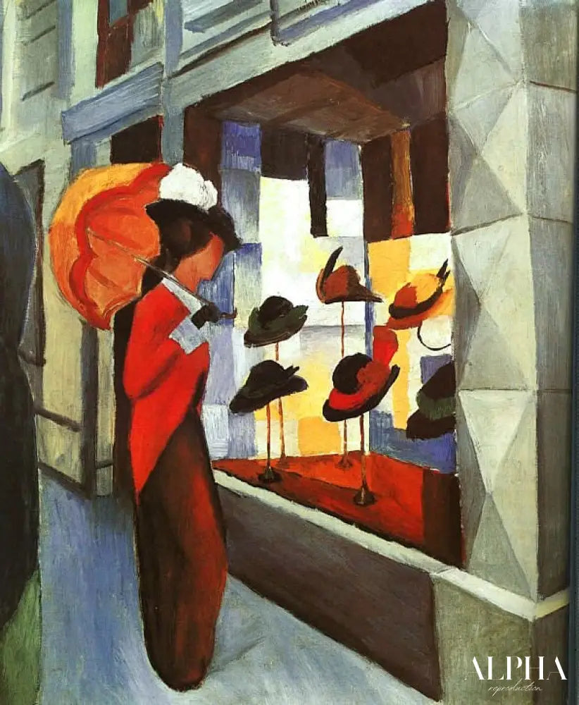 Femme devant un magasin de chapeaux - August Macke - Reproductions de tableaux et peintures haut de gamme