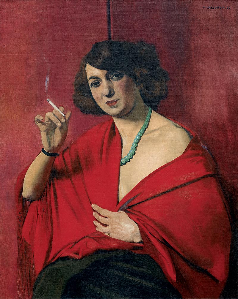 Woman Draped in Red Holding a Cigarette - Félix Vallotton