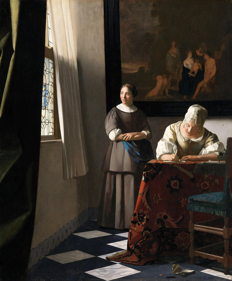 Woman Writing a Letter and Her Maid - Johannes Vermeer