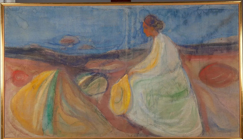 Woman in White Sitting on the Beach - Edvard Munch