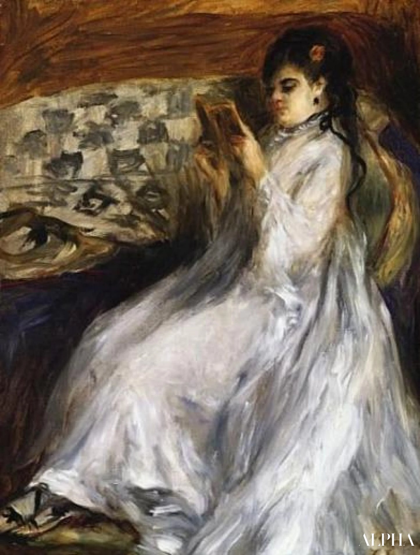 Woman in White Reading - Pierre-Auguste Renoir - High-End Reproductions of Paintings and Artwork