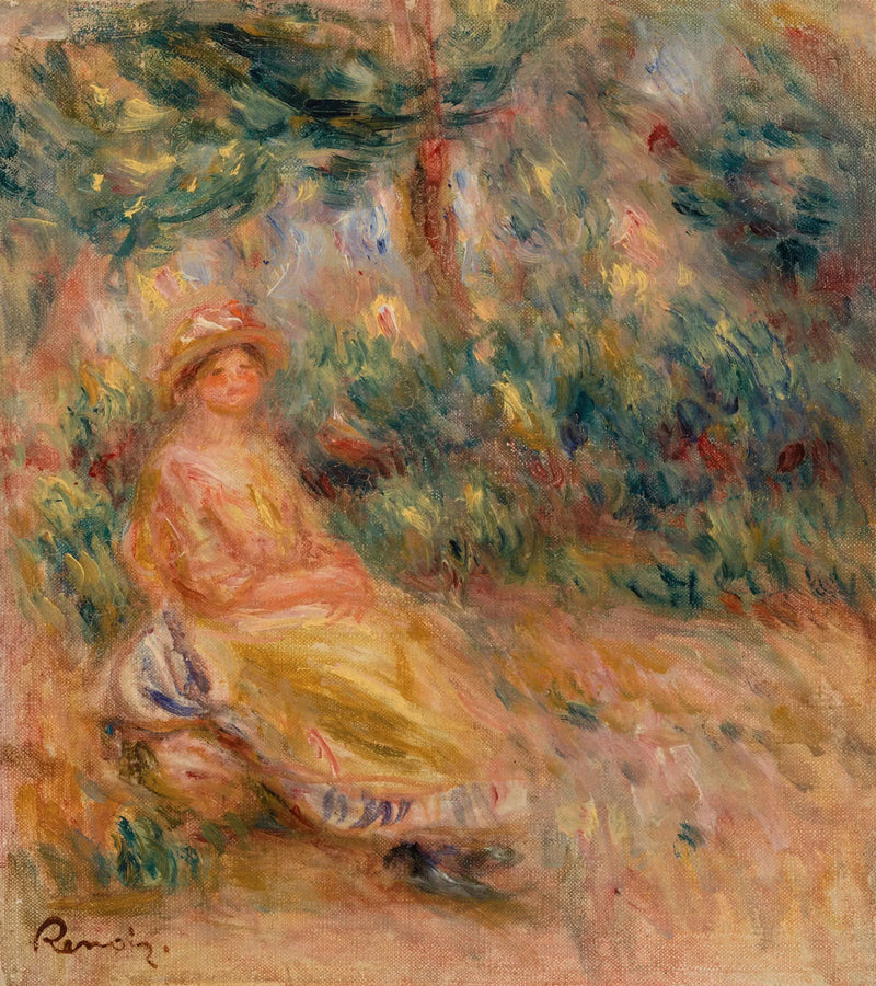 Woman in Pink and Yellow in a Landscape - Pierre-Auguste Renoir