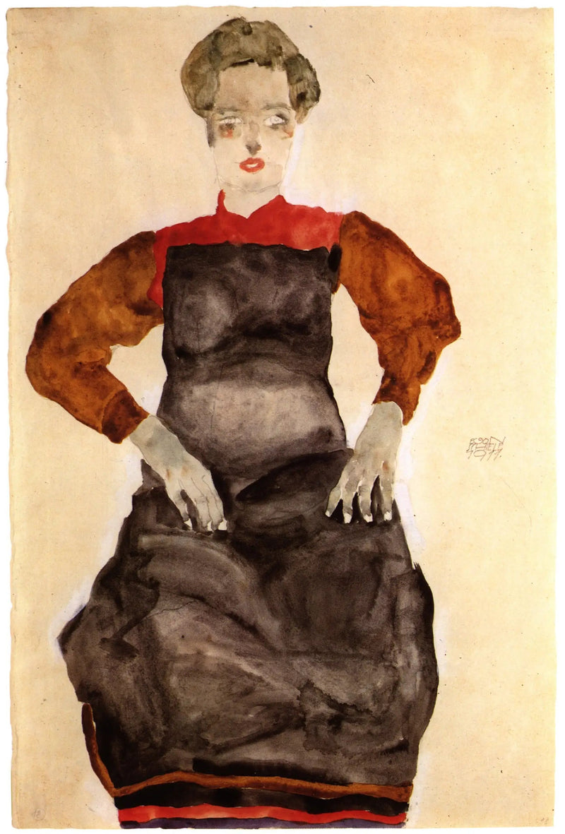 Woman in a Black Apron - Egon Schiele