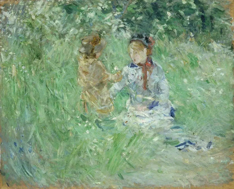 Woman and child in a meadow in Bougival - Berthe Morisot