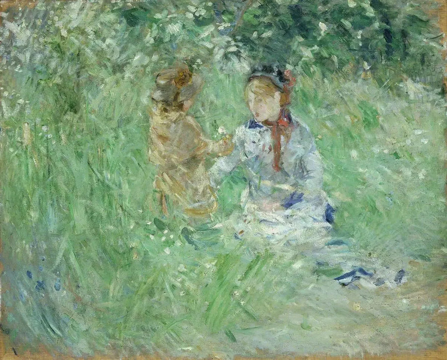Woman and child in a meadow in Bougival - Berthe Morisot