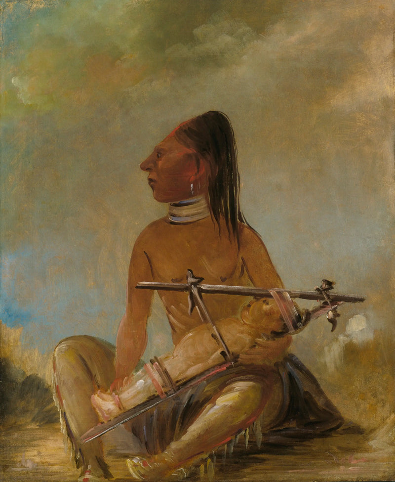 Woman and child, montrant comment les têtes des enfants sont aplaties - George Catlin