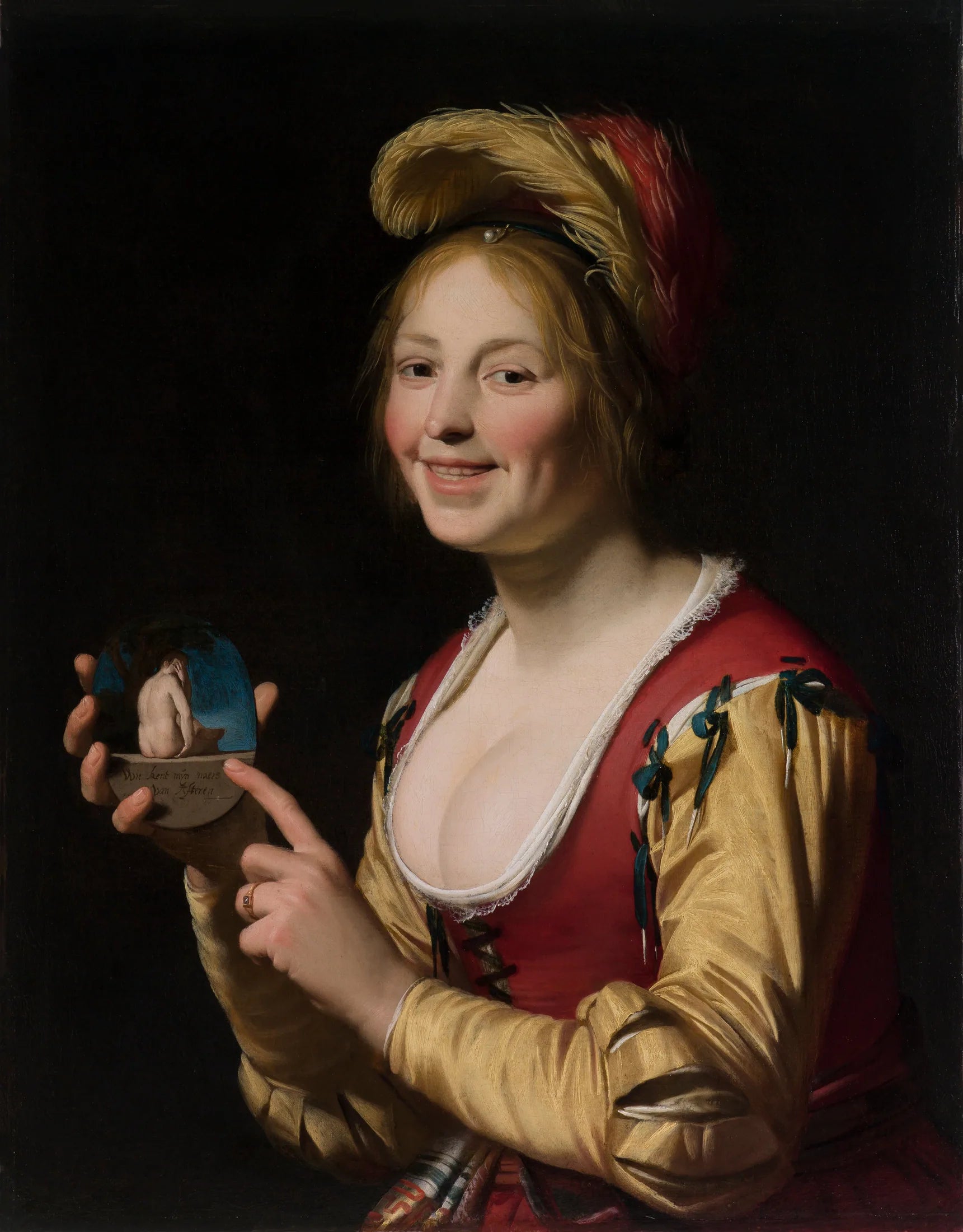 Femme montrant un objet obscène - Gerrit van Honthorst image 1 copie de tableau peinte à la main