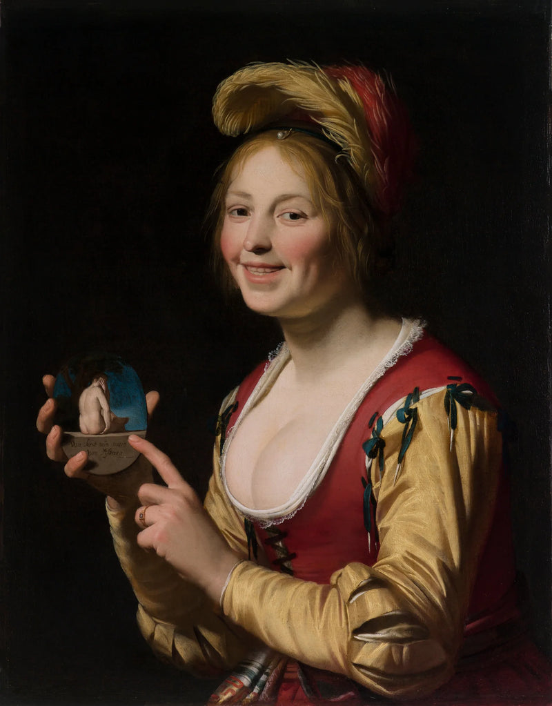 Woman Showing a Obscene Object - Gerrit van Honthorst