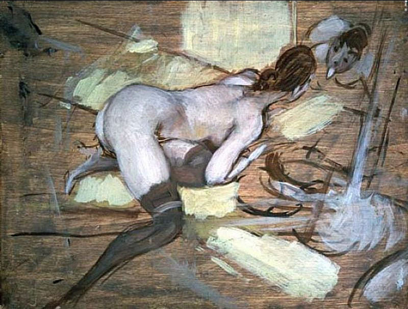 Nude woman lying on yellow cushions - Giovanni Boldini