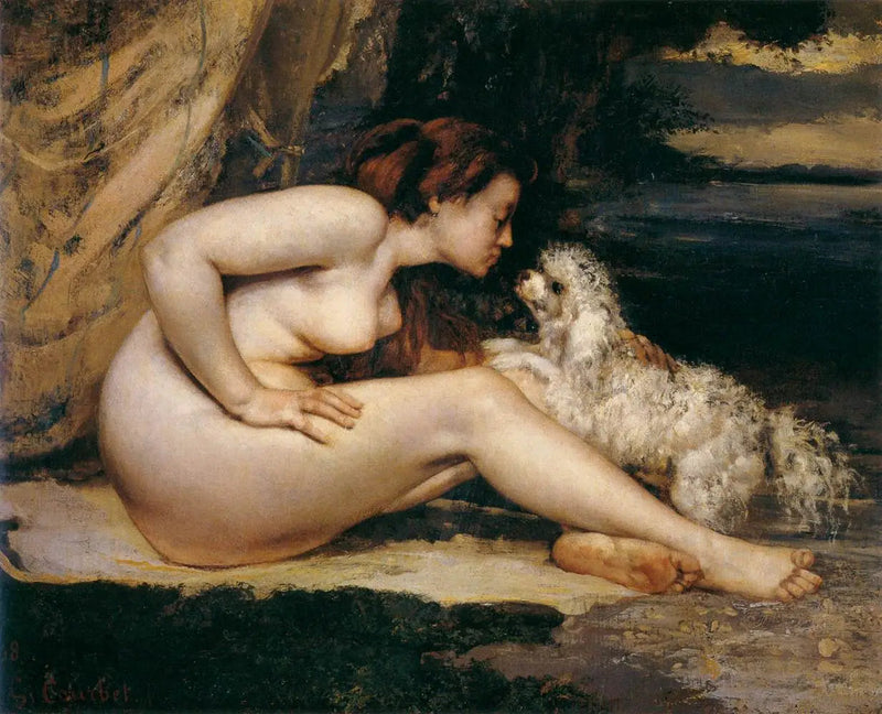 Nude Woman with Dog - Gustave Courbet