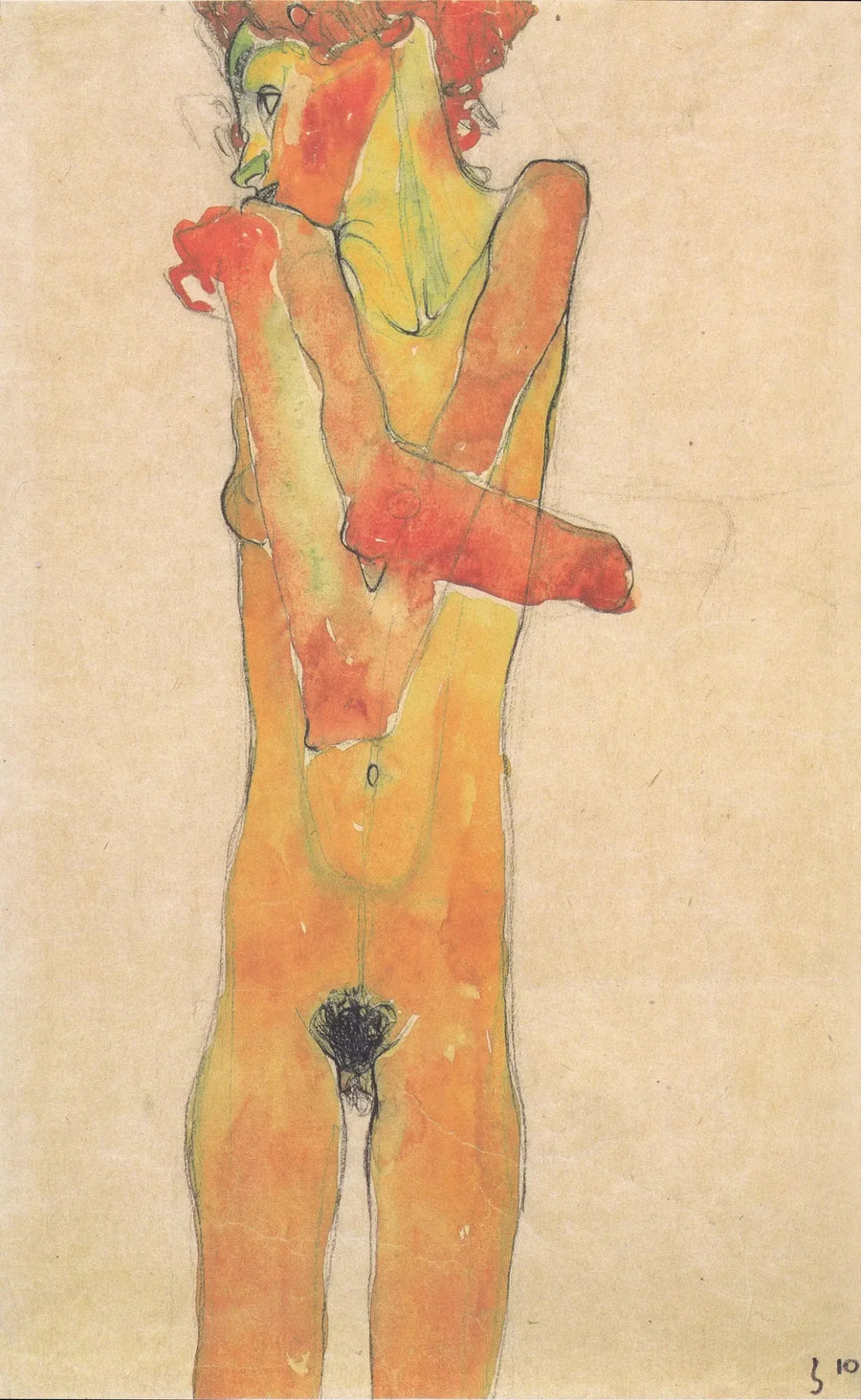 Standing Nude Woman with Crossed Arms - Egon Schiele