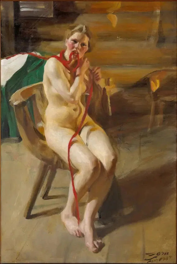 Nude Woman Painting Her Hair - Anders Zorn