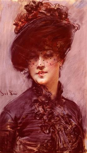 Woman wearing a black hat and a veil - Giovanni Boldini