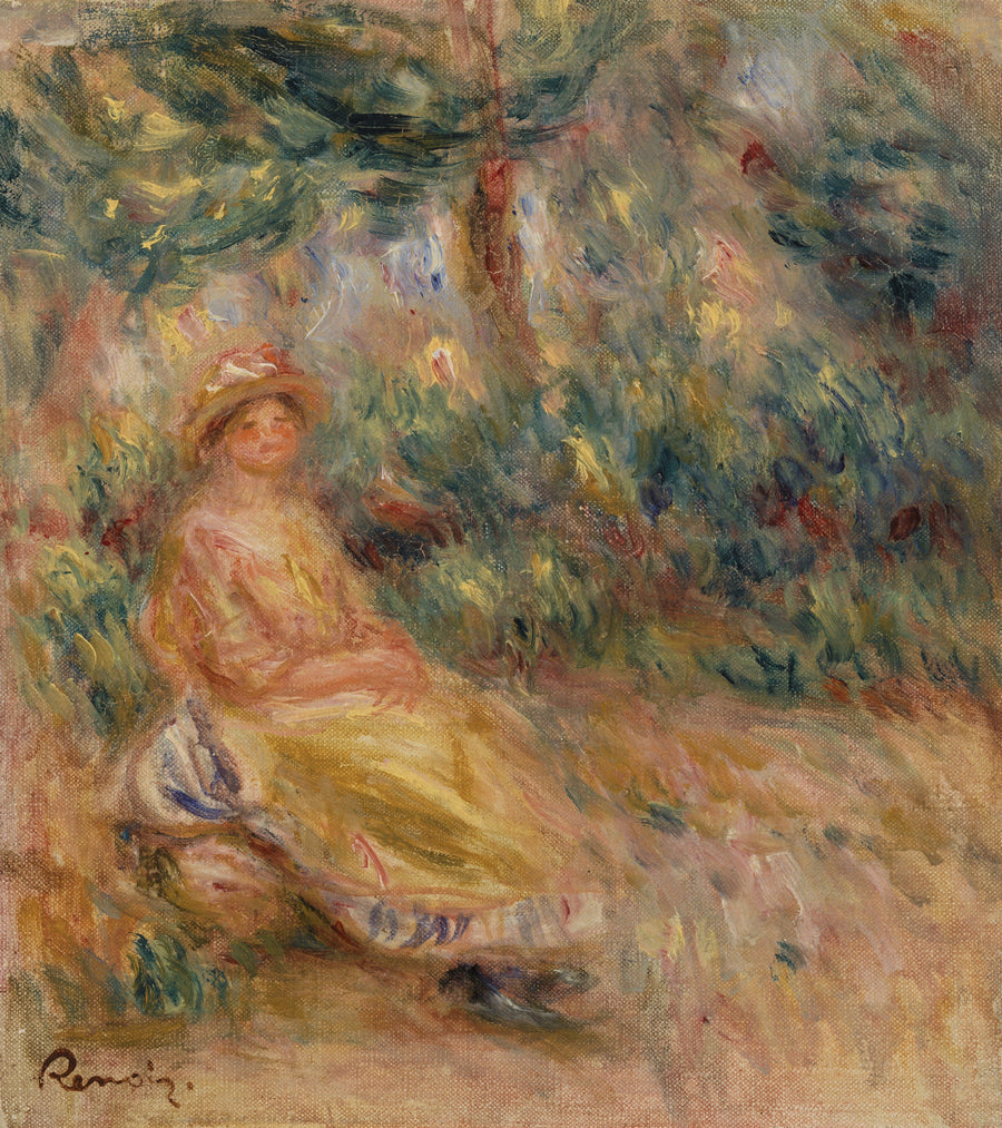 Woman in Pink and Yellow in a Landscape - Pierre-Auguste Renoir