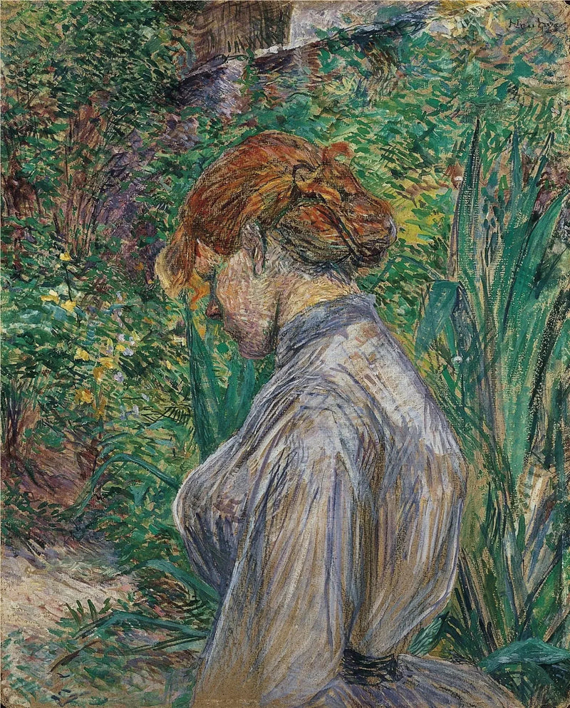 Red-haired woman sitting in Mr. Forest's garden - Henri de Toulouse-Lautrec