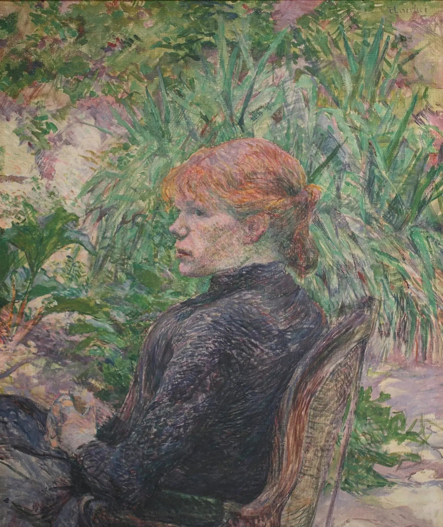 Red-haired woman sitting in Mr. Forest's garden - Henri de Toulouse-Lautrec