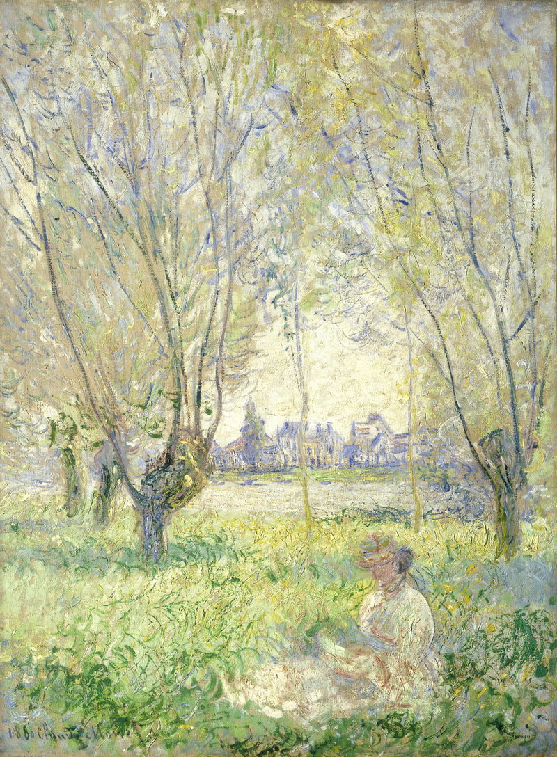 A woman sitting under the willows - Claude Monet