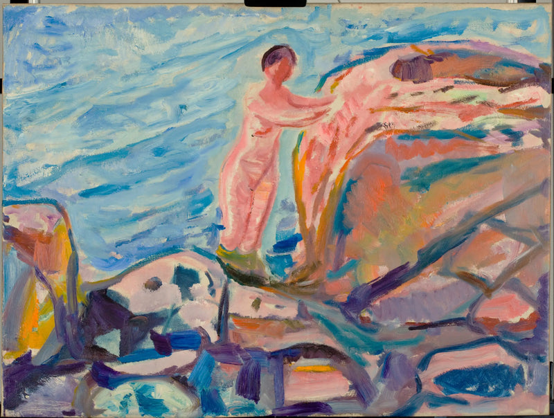 Woman Bathing Near a Red Cliff - Edvard Munch