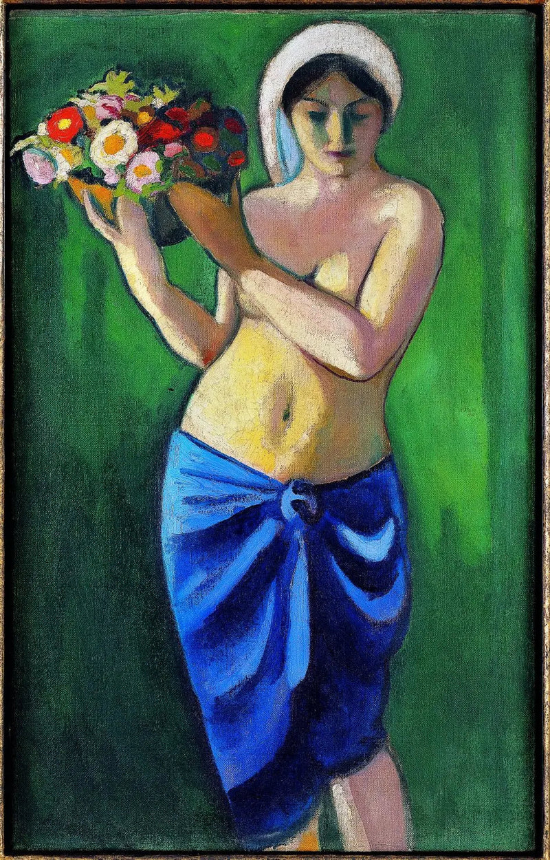 Woman Supporting a Bowl of Flowers - August Macke