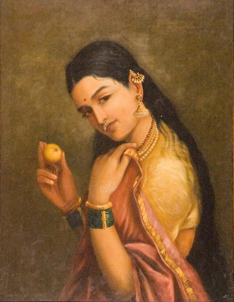 Woman holding a fruit - Ravi Varmâ