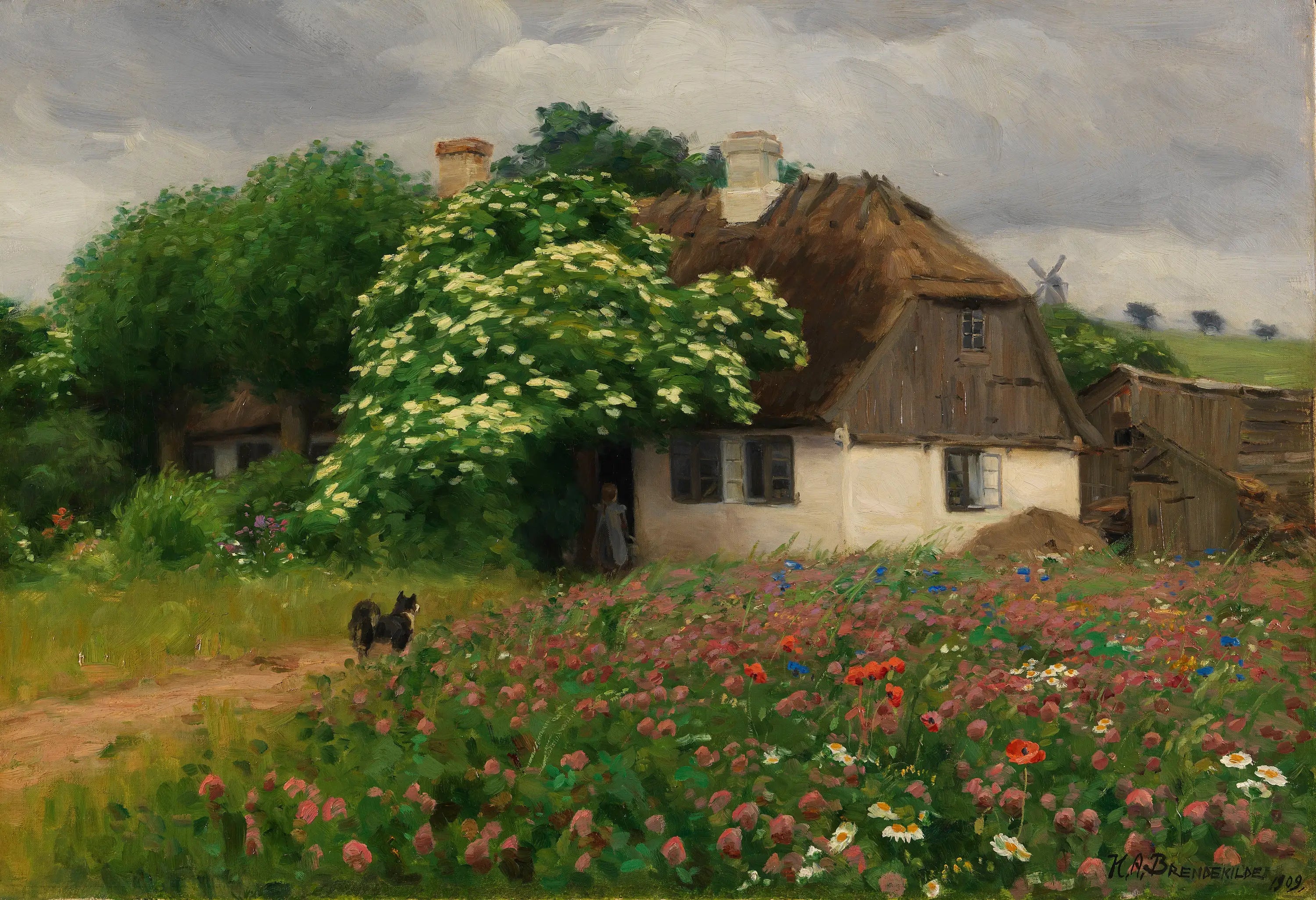Ferme avec des fleurs des prés - H. A. Brendekilde - Alpha Reproduction
