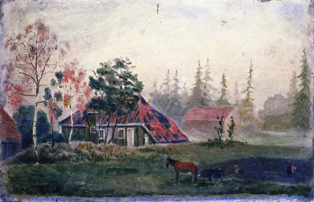 Ferme Cheval et Wagon devant les bâtiments - Edvard Munch image 1 tableau peint à l’huile sur toile