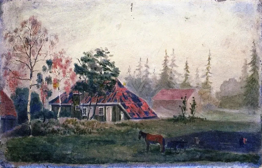Farm Horse and Wagon in Front of the Buildings - Edvard Munch
